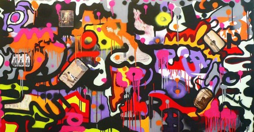 hings ain´t what they used to be - 97 x 185 cm - acrylic, spray paint and collage on canvas – 2009
